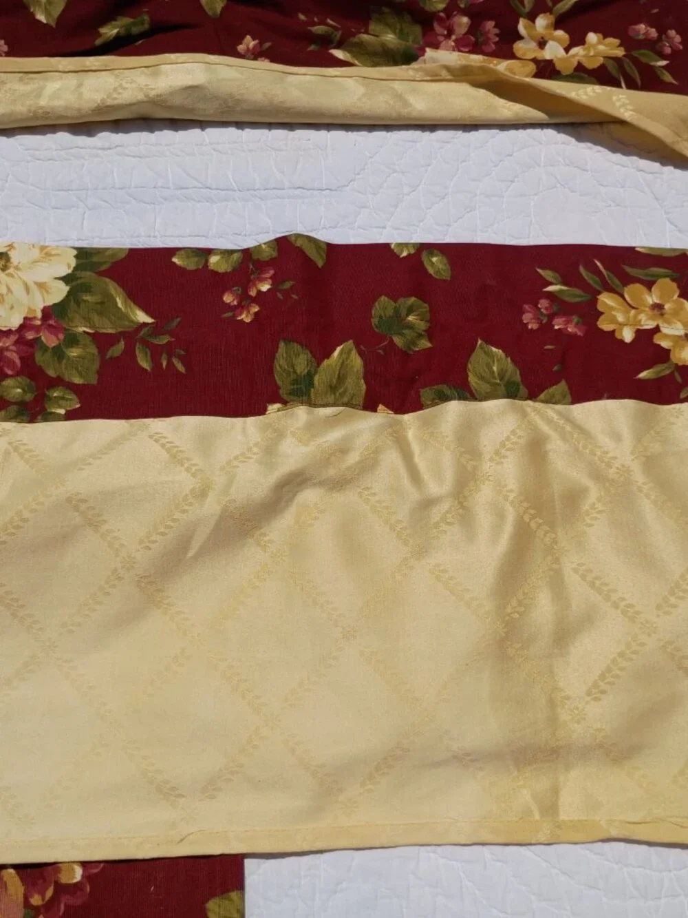 SET OF 3 Vintage Waverly Floral Manor Curtain Valances Dark Red Yellow Layered